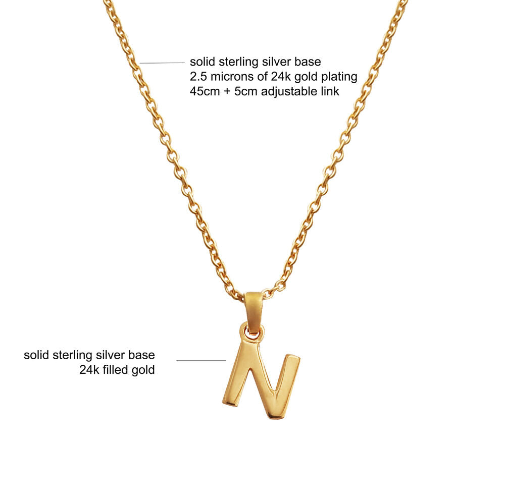 Culturesse 24K Gold Filled Initial N Pendant Necklace