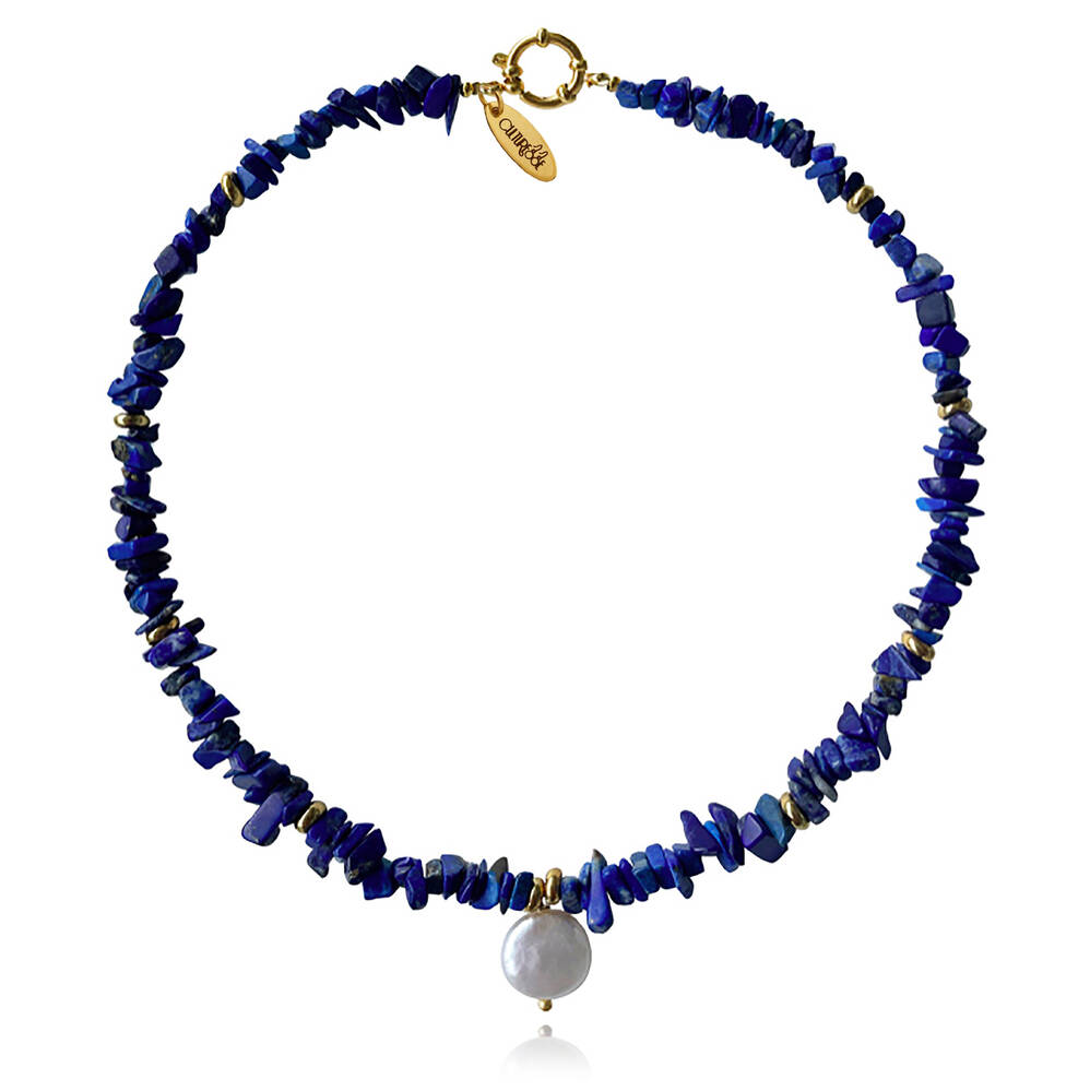 Culturesse Anaise Natural Lapis Lazuli Pearl Pendant Necklace