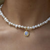 Culturesse Anemone Moonstone Pendant Pearl Necklace