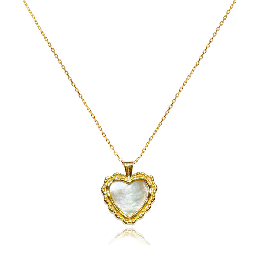 Culturesse Charme Mother of Pearl Heart Pendant Necklace (Gold Vermeil)