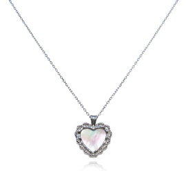 Culturesse Charme Mother of Pearl Heart Pendant Necklace (Silver)