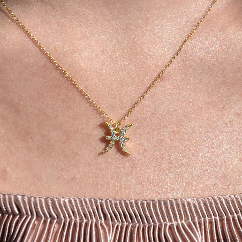 Culturesse Pisces Diamante Pendant Necklace (Gold)