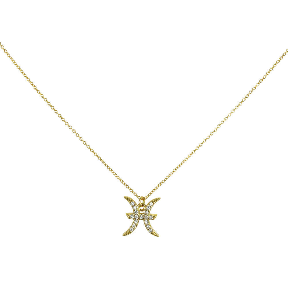 Culturesse Pisces Diamante Pendant Necklace (Gold)