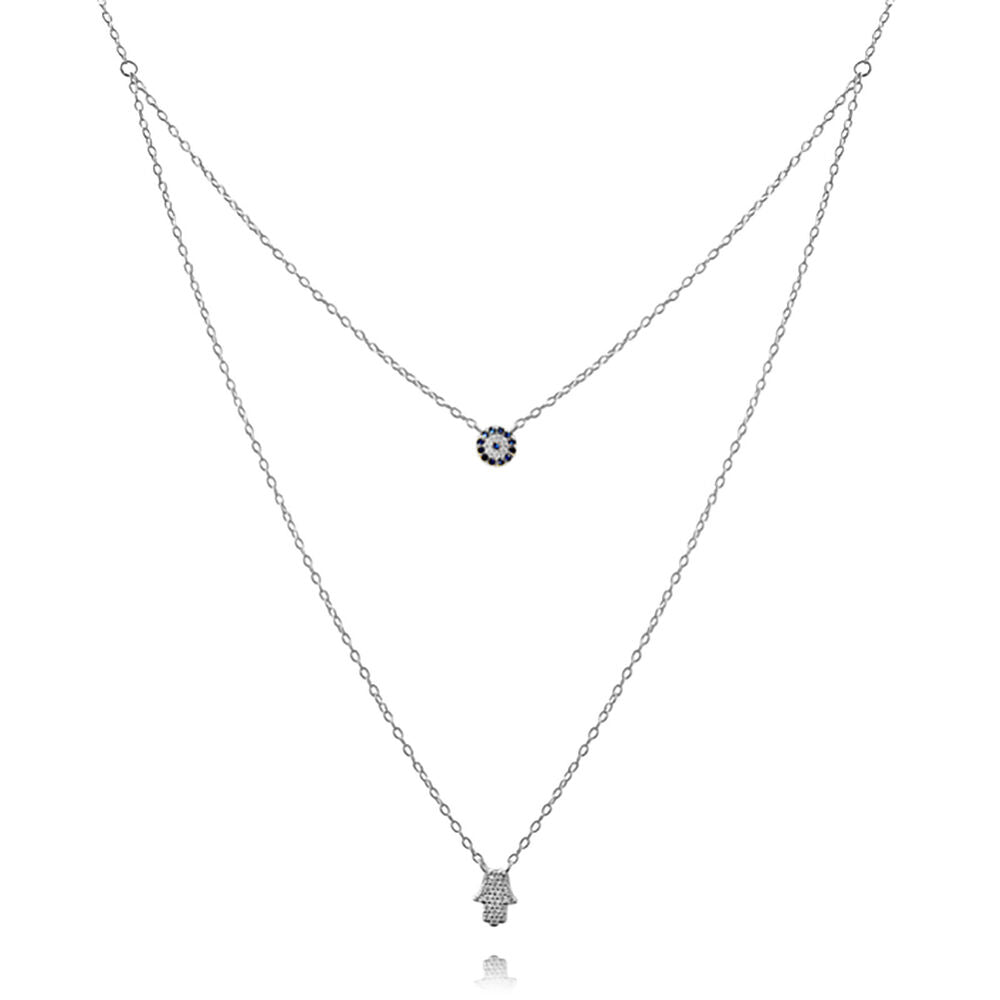 Culturesse Alara Luck Evil Eye Layering Necklace (Silver)