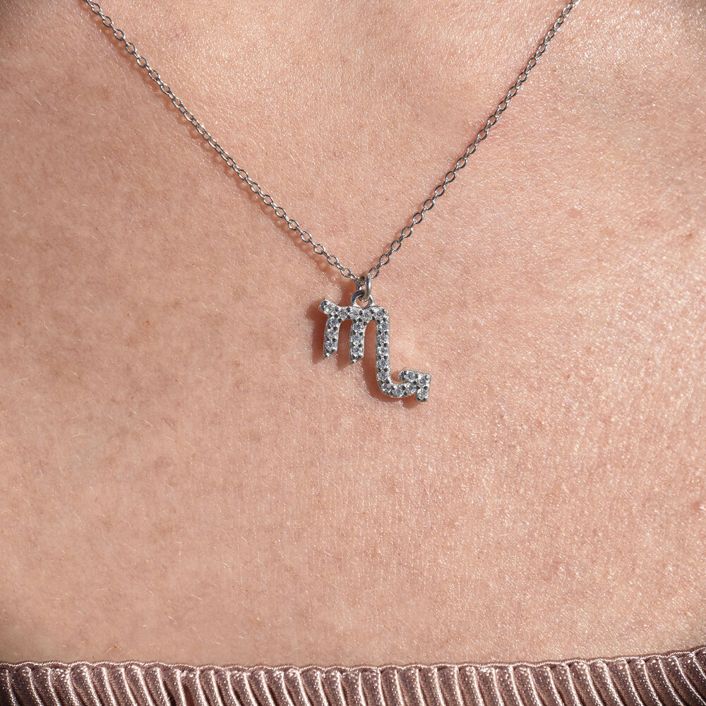 Culturesse Scorpio Diamante Pendant Necklace (Silver)