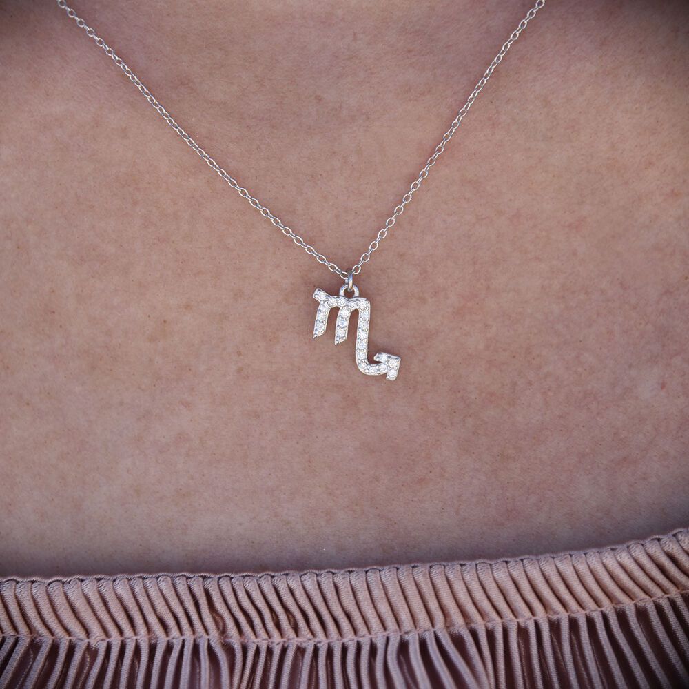 Culturesse Scorpio Diamante Pendant Necklace (Silver)