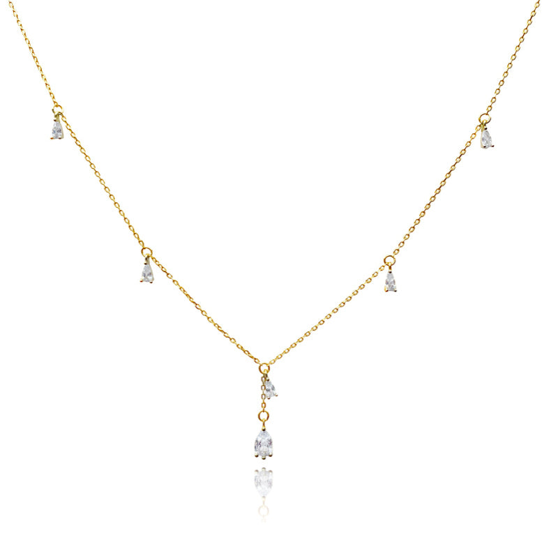 Culturesse Brita Dainty Teardrop Diamante Necklace (Gold)