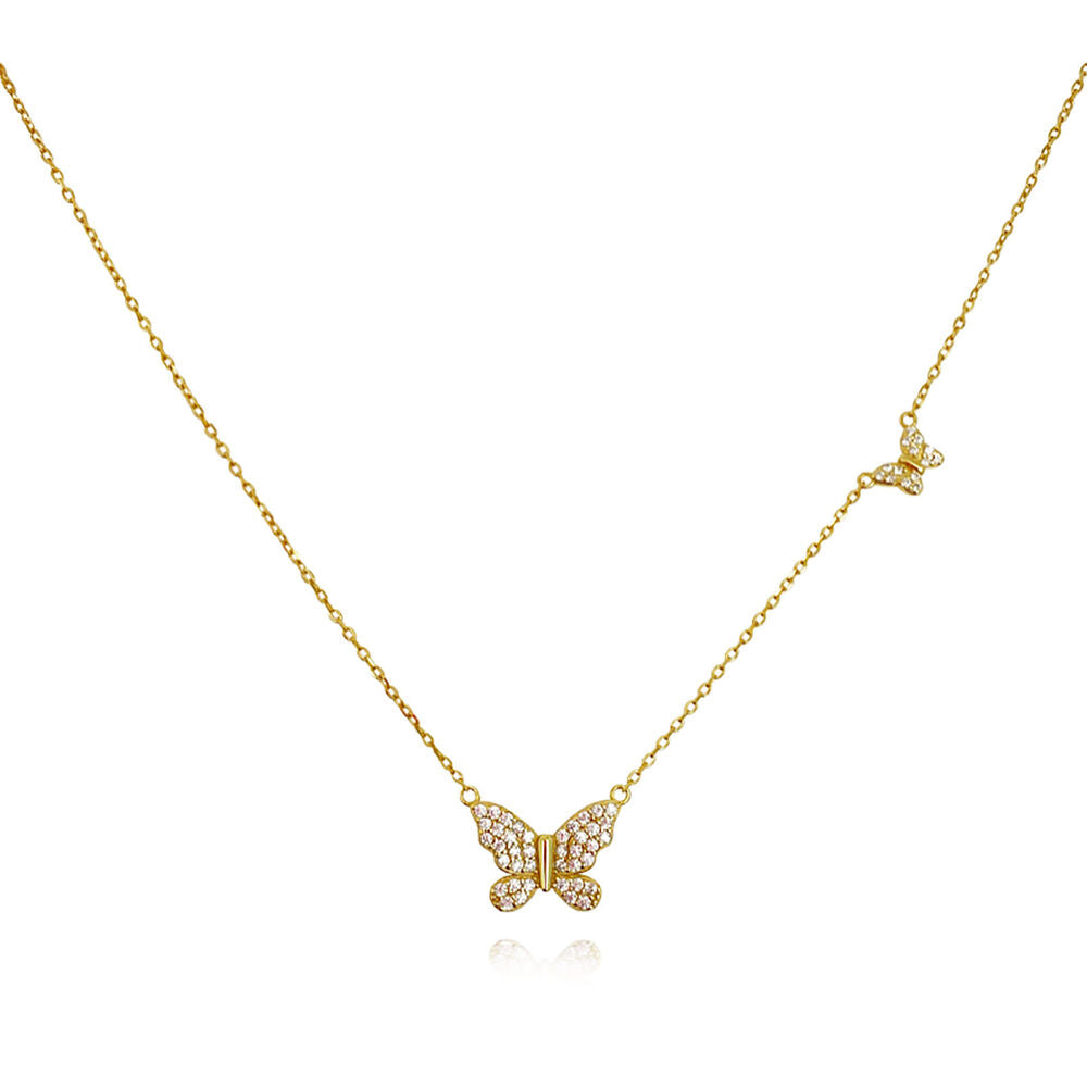 Culturesse Blythe Twin Butterfly Pendant Necklace (Gold)