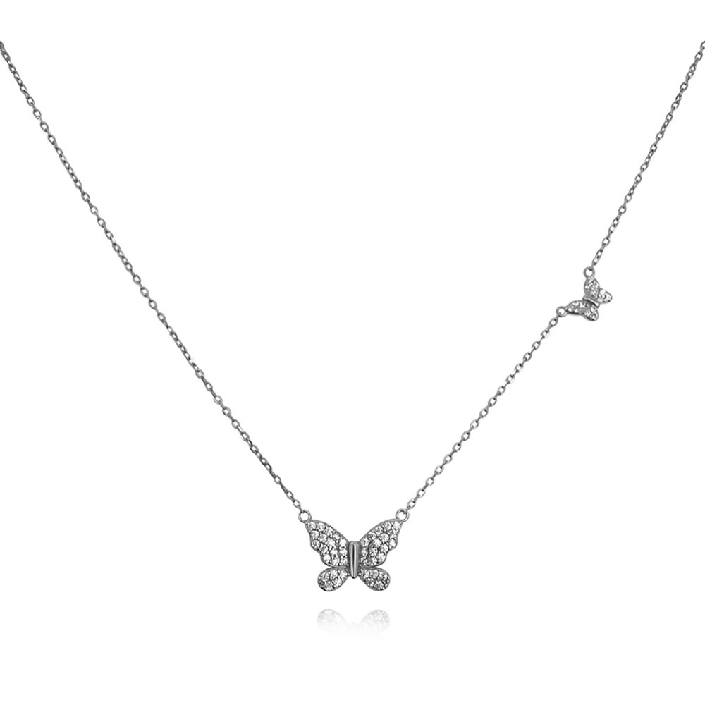 Culturesse Blythe Twin Butterfly Pendant Necklace (Silver)