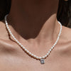 Culturesse Alaire Austrian Zircon Freshwater Pearl Necklace (Silver)