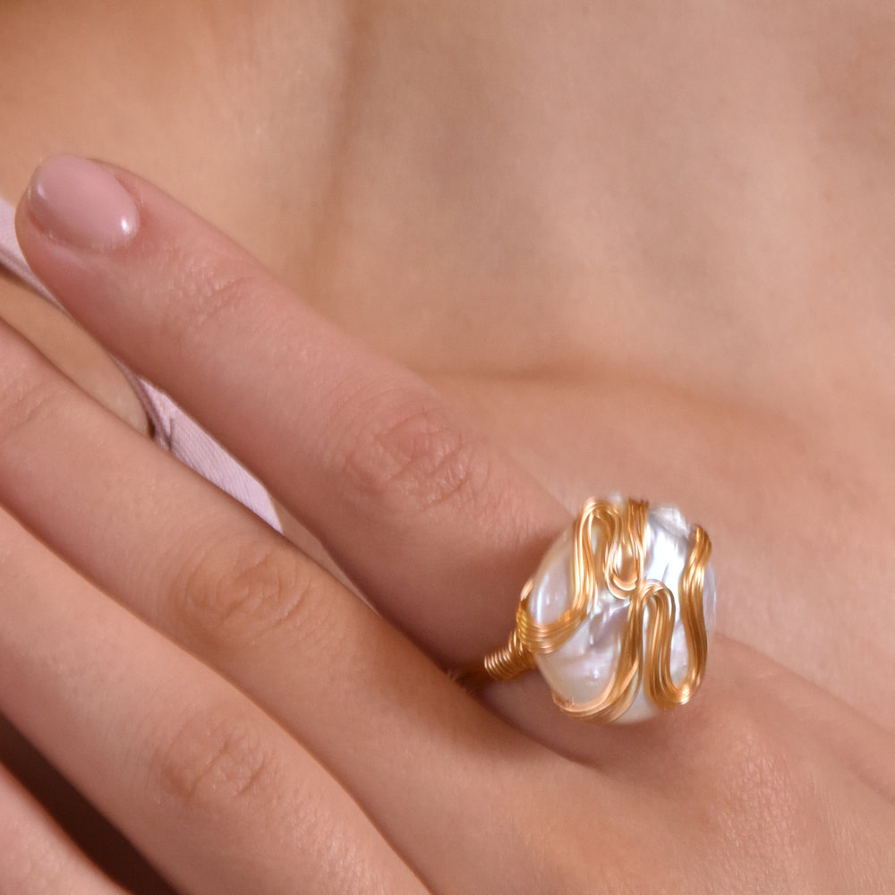 Culturesse Capriana 24K Gold Baroque Pearl Nest Ring