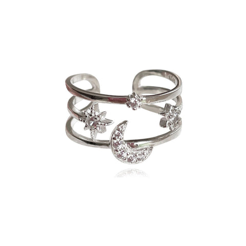 Culturesse Seraphine Celestial Tri-line Open Ring (Silver)