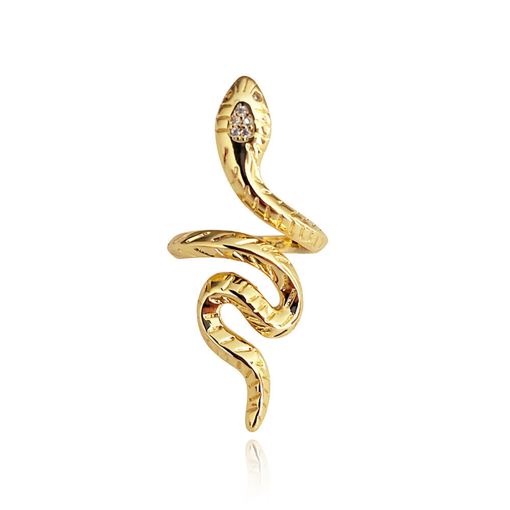 Culturesse Blythia Sculptural Serpent Open Ring (Gold)