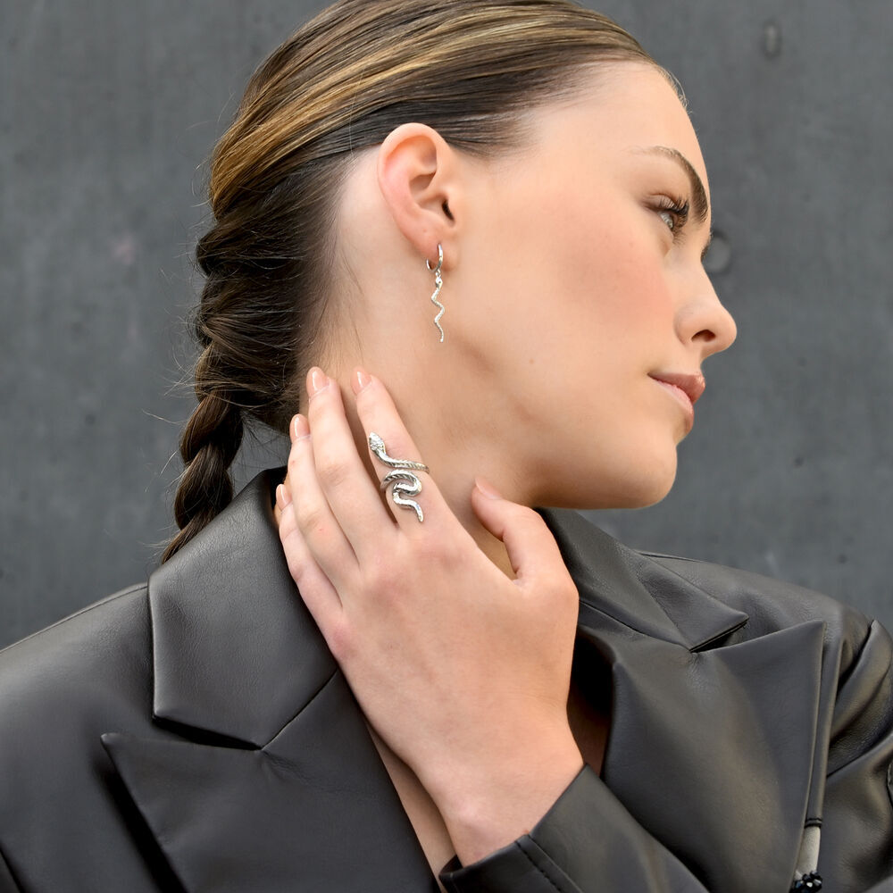 Culturesse Blythia Sculptural Serpent Open Ring (Silver)