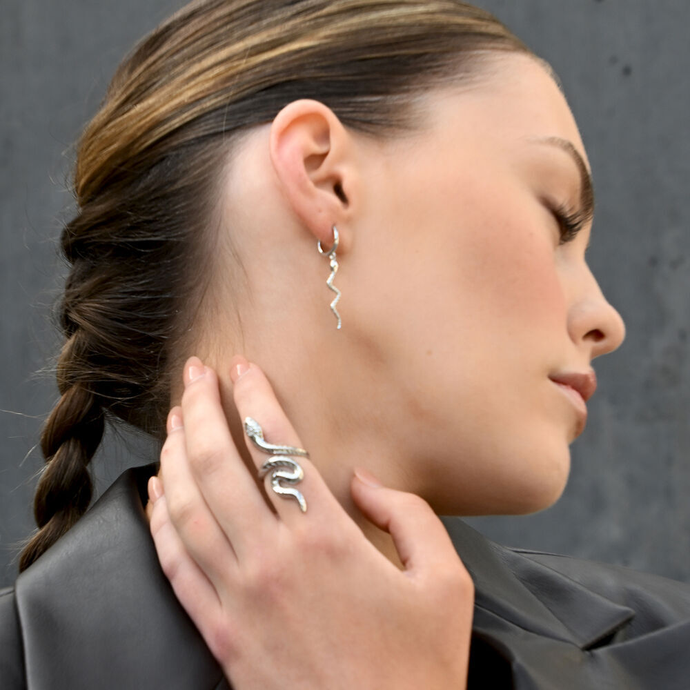 Culturesse Blythia Sculptural Serpent Open Ring (Silver)