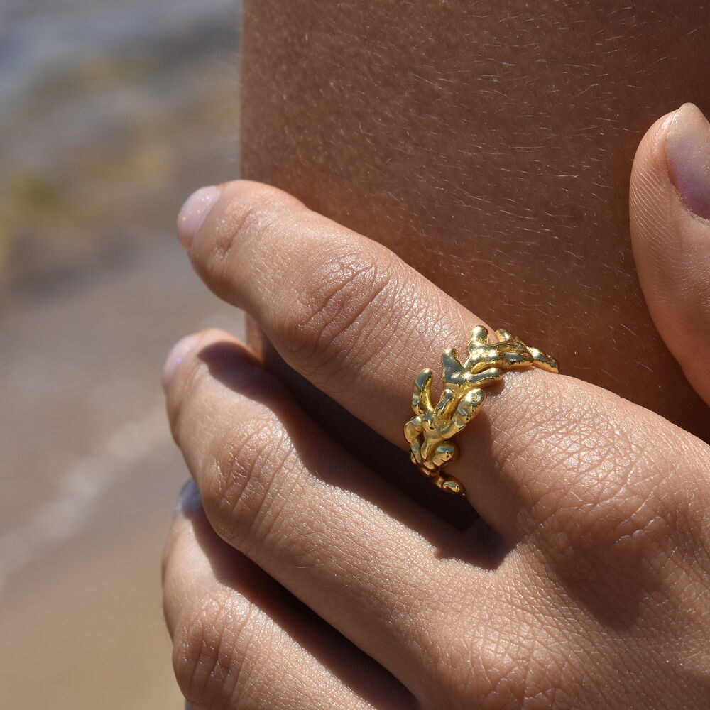 Culturesse Coral Art Deco Open Ring (Gold Vermeil)