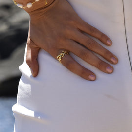 Culturesse Coral Art Deco Open Ring (Gold Vermeil)