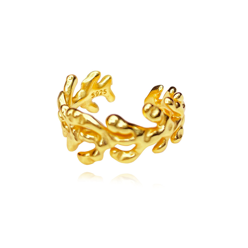 Culturesse Coral Art Deco Open Ring (Gold Vermeil)