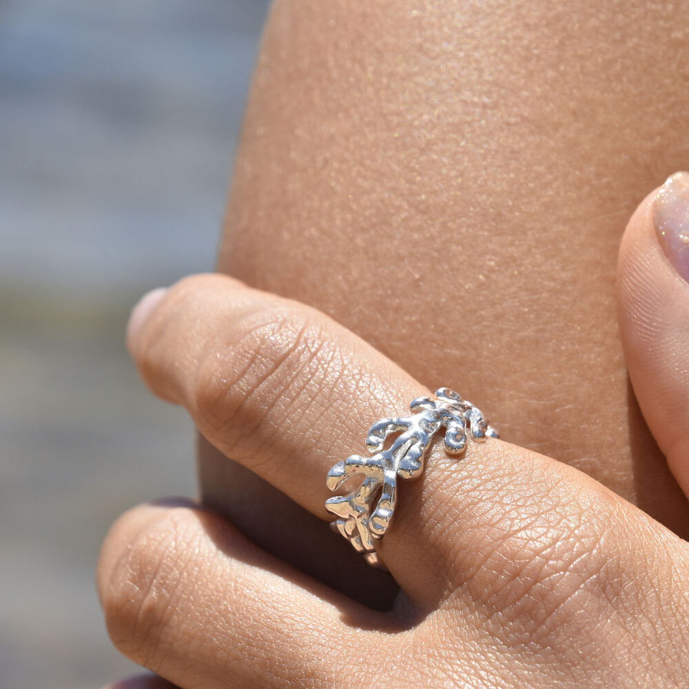 Culturesse Coral Art Deco Open Ring (Silver)
