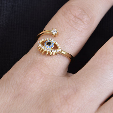 Culturesse Adiva Artisan Evil Eye Wrap Open Ring (Gold)