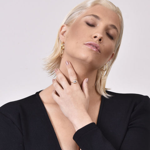 Culturesse Adiva Artisan Evil Eye Wrap Open Ring (Gold)