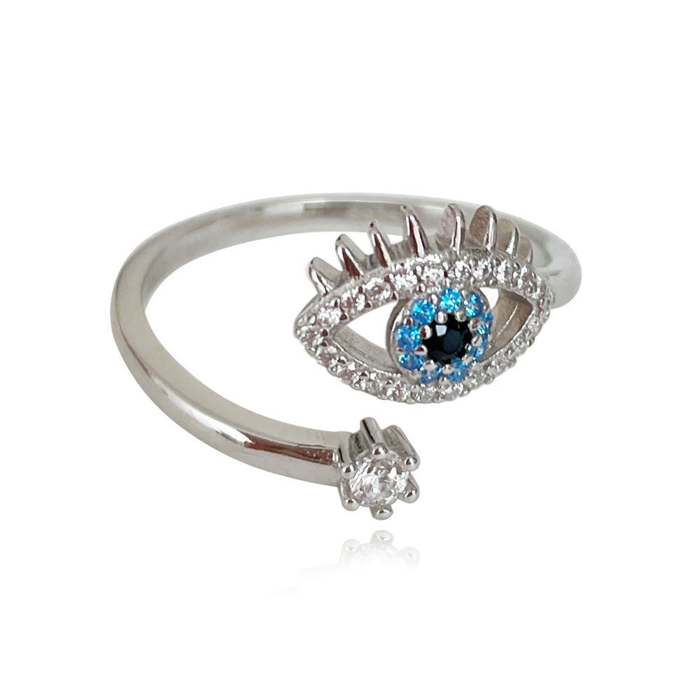 Culturesse Adiva Artisan Evil Eye Wrap Open Ring (Silver)