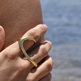 Culturesse Solana Art Deco Finger Lock Open Ring (Gold Vermeil)