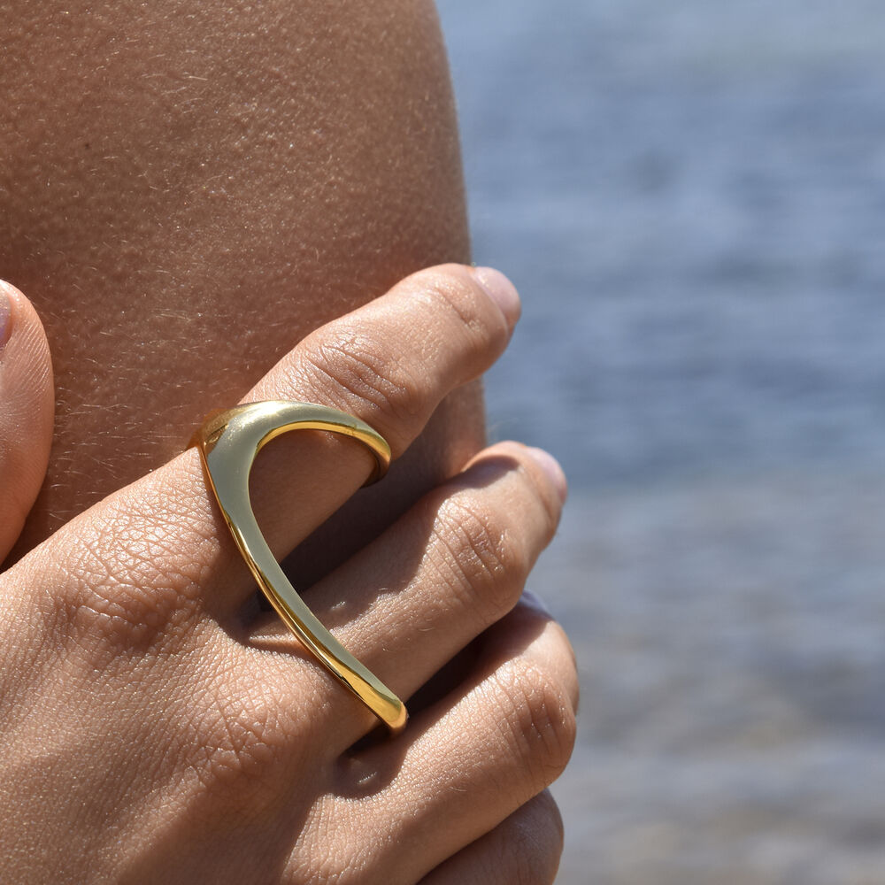 Culturesse Solana Art Deco Finger Lock Open Ring (Gold Vermeil)