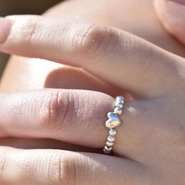 Culturesse Lya Beaded Silver Heart Ring (Stretchable)