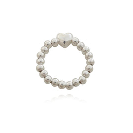 Culturesse Lya Beaded Silver Heart Ring (Stretchable)