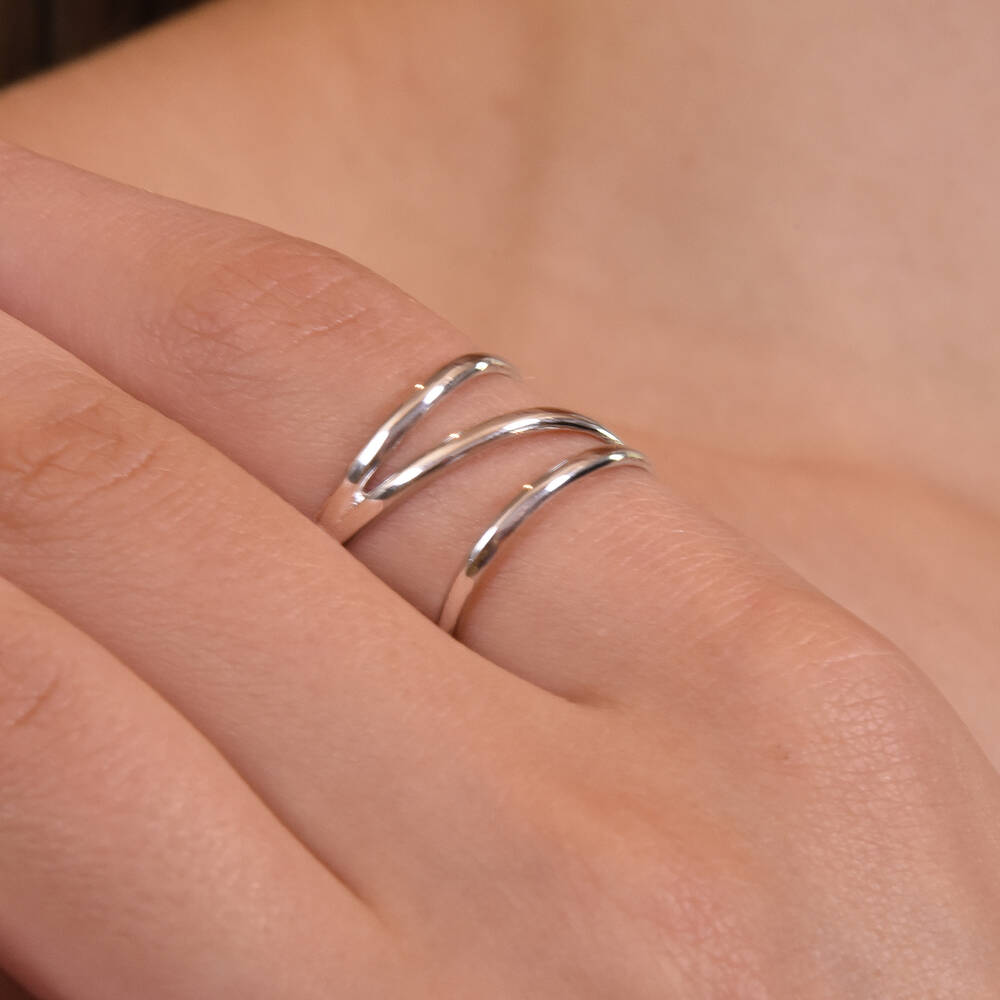 Culturesse Elva Artisan Silver Line Band Open Ring