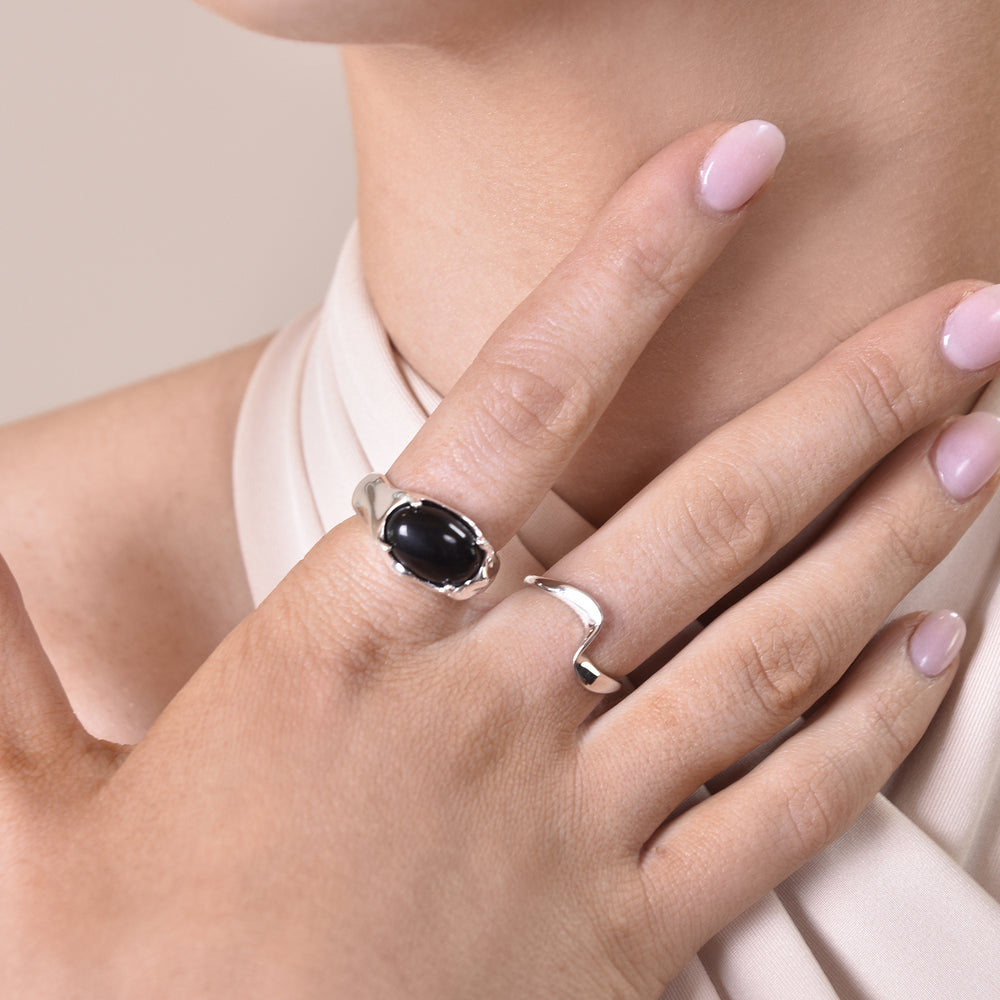 Culturesse Elliot Artisan Black Onyx Open Ring