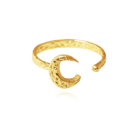 Culturesse Chandra Artisan Crescent Moon Open Ring (Gold Vermeil)