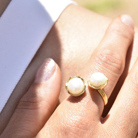 Culturesse Eleodoro 24K Twin Pearl Open Ring (Gold Filled)