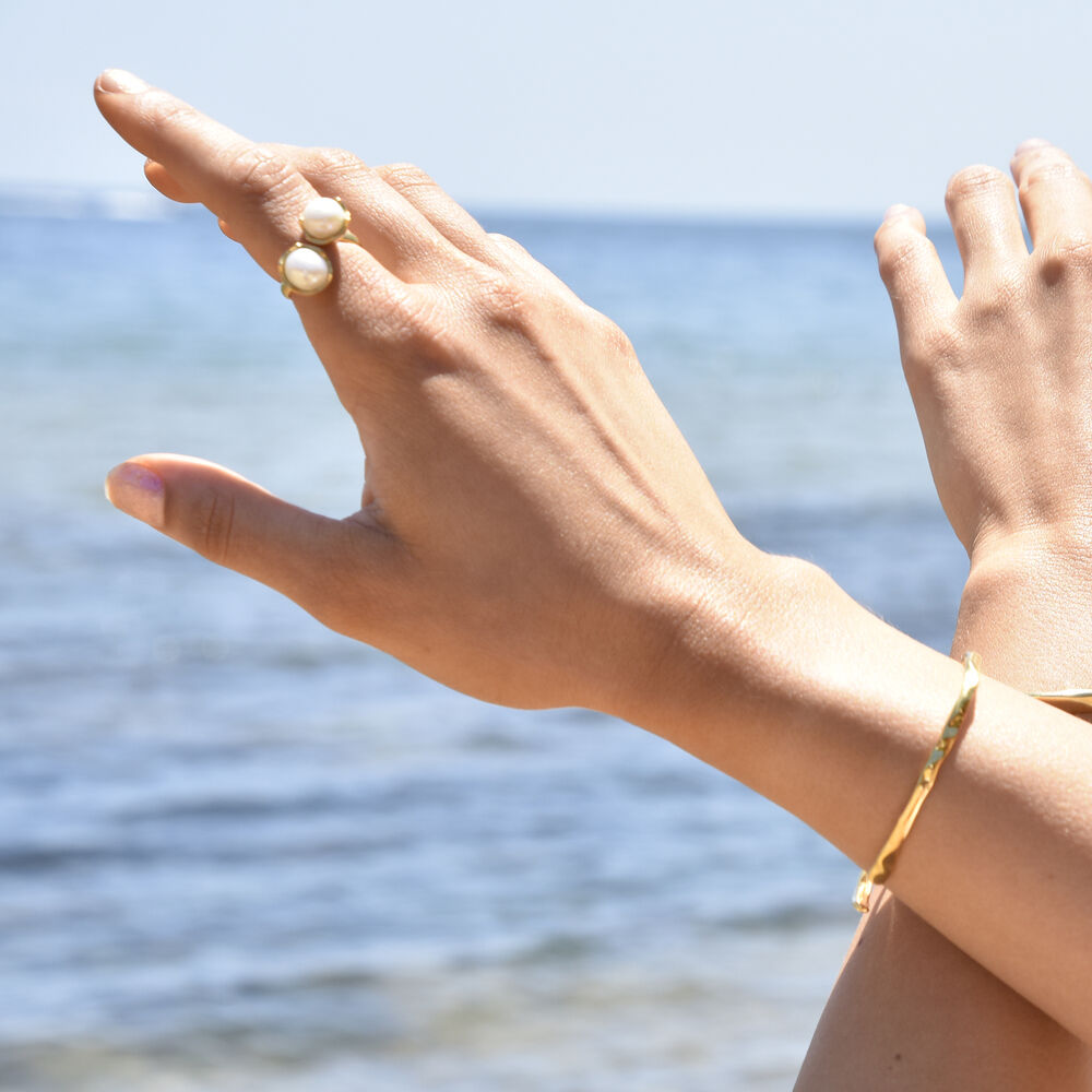 Culturesse Eleodoro 24K Twin Pearl Open Ring (Gold Filled)