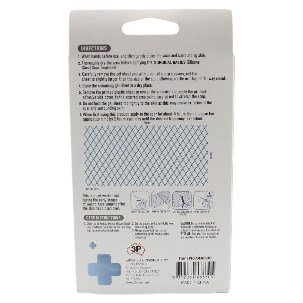 Surgical Basics Scar Treatment Silicon Sheet 12 x 6cm 3 Pack