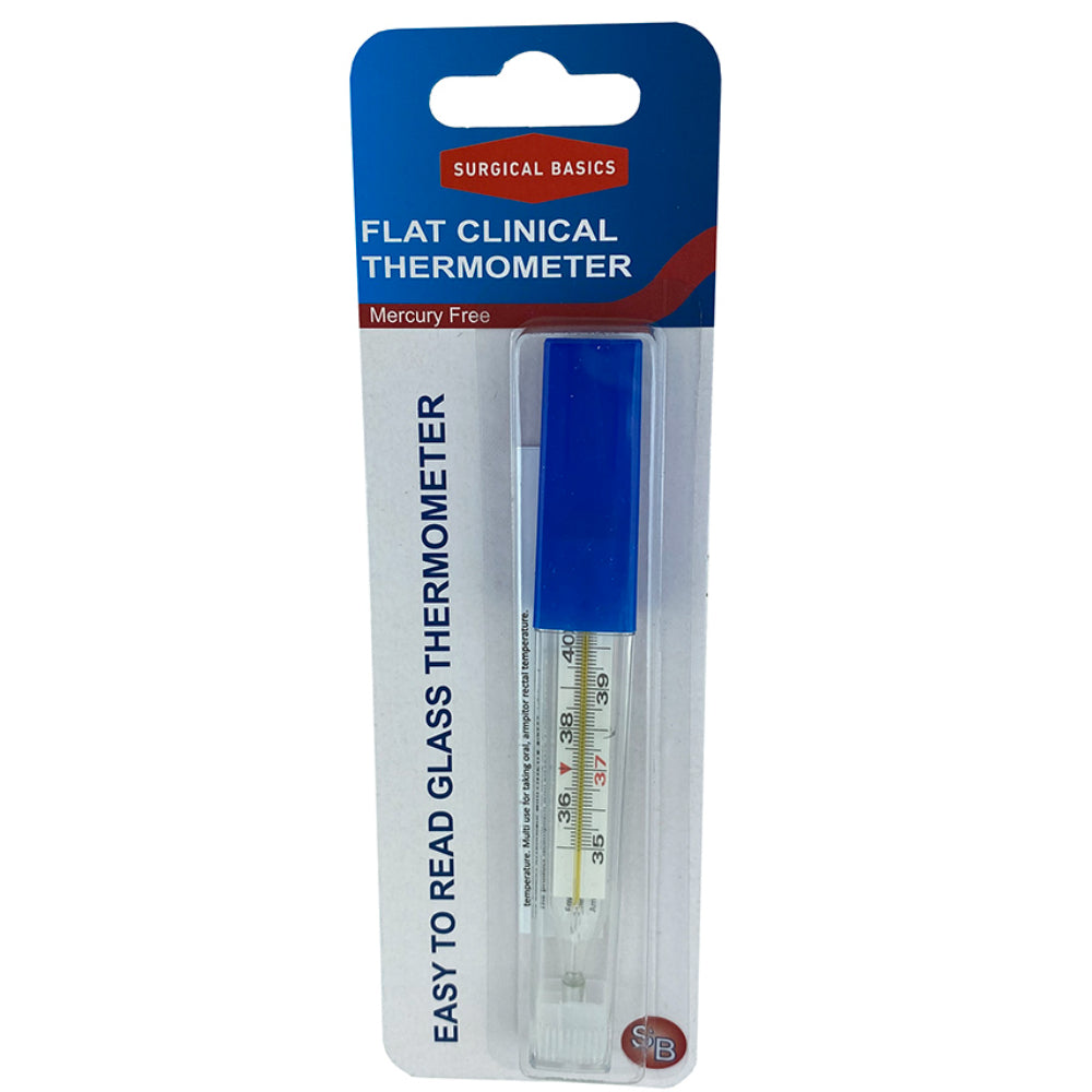 Surgical Basics Flat Clinical Glass oral Thermometer with Case Mercury Free