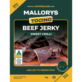 Mallorys Jerky Sweet Chilli Beef Jerky 1kg Bold Tangy Snack (for Human Consumption)
