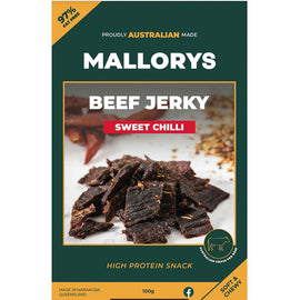 Mallorys Jerky Sweet Chilli Beef Jerky 100g Tangy Snack (for Human Consumption)
