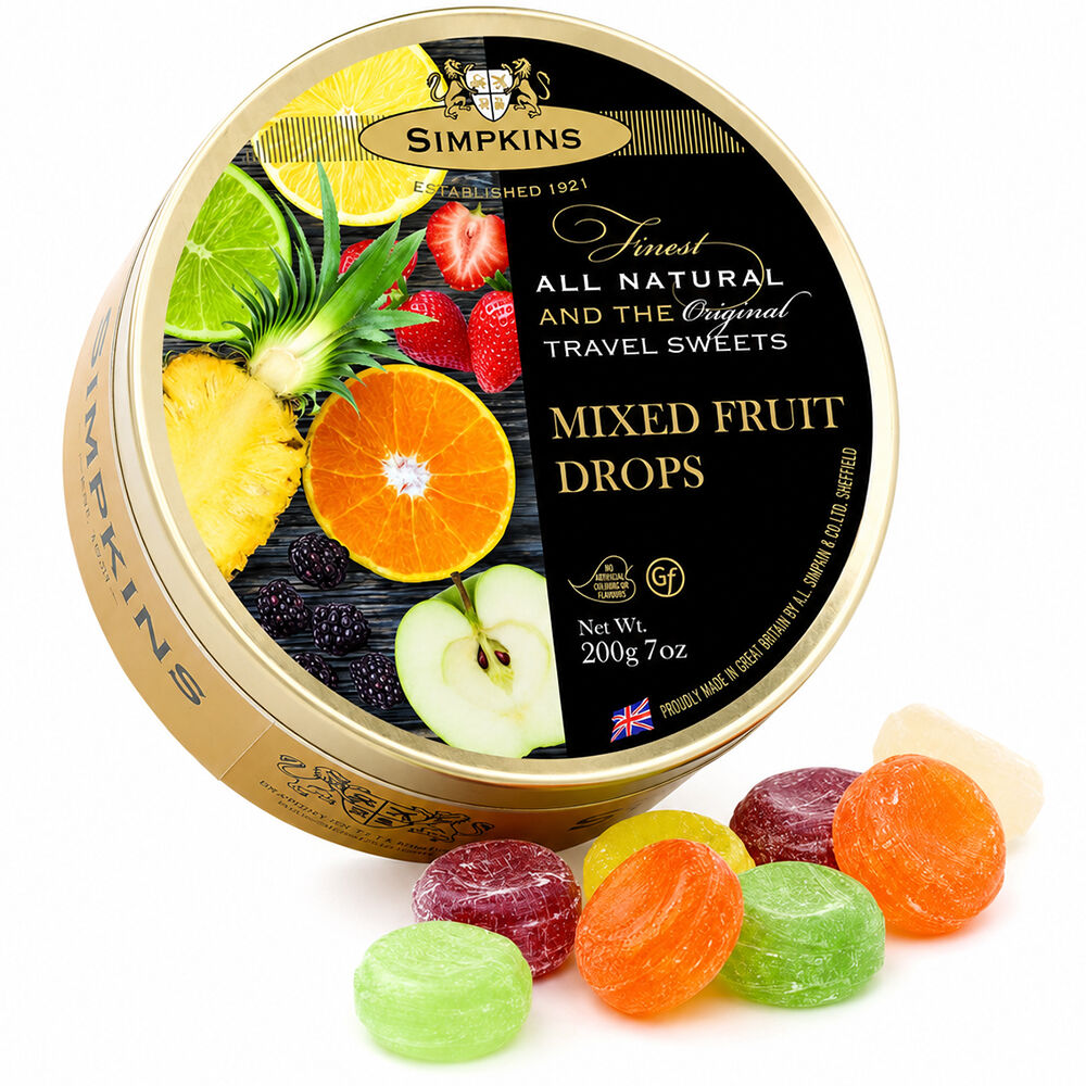 Simpkins Mixed Fruit Drops 200g Tin Sweets Candy Lollies