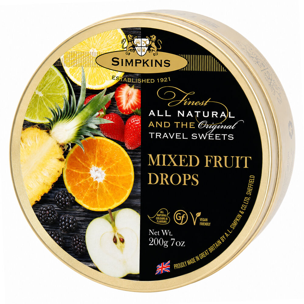 Simpkins Mixed Fruit Drops 200g Tin Sweets Candy Lollies