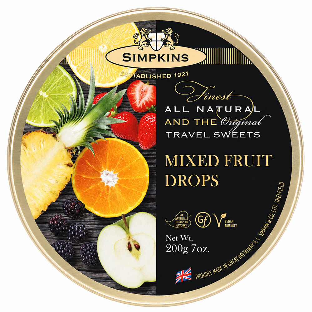 Simpkins Mixed Fruit Drops 200g Tin Sweets Candy Lollies
