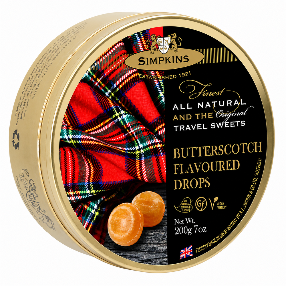 Simpkins Butterscotch Flavoured Drops 200g Tin Sweets Candy Lollies