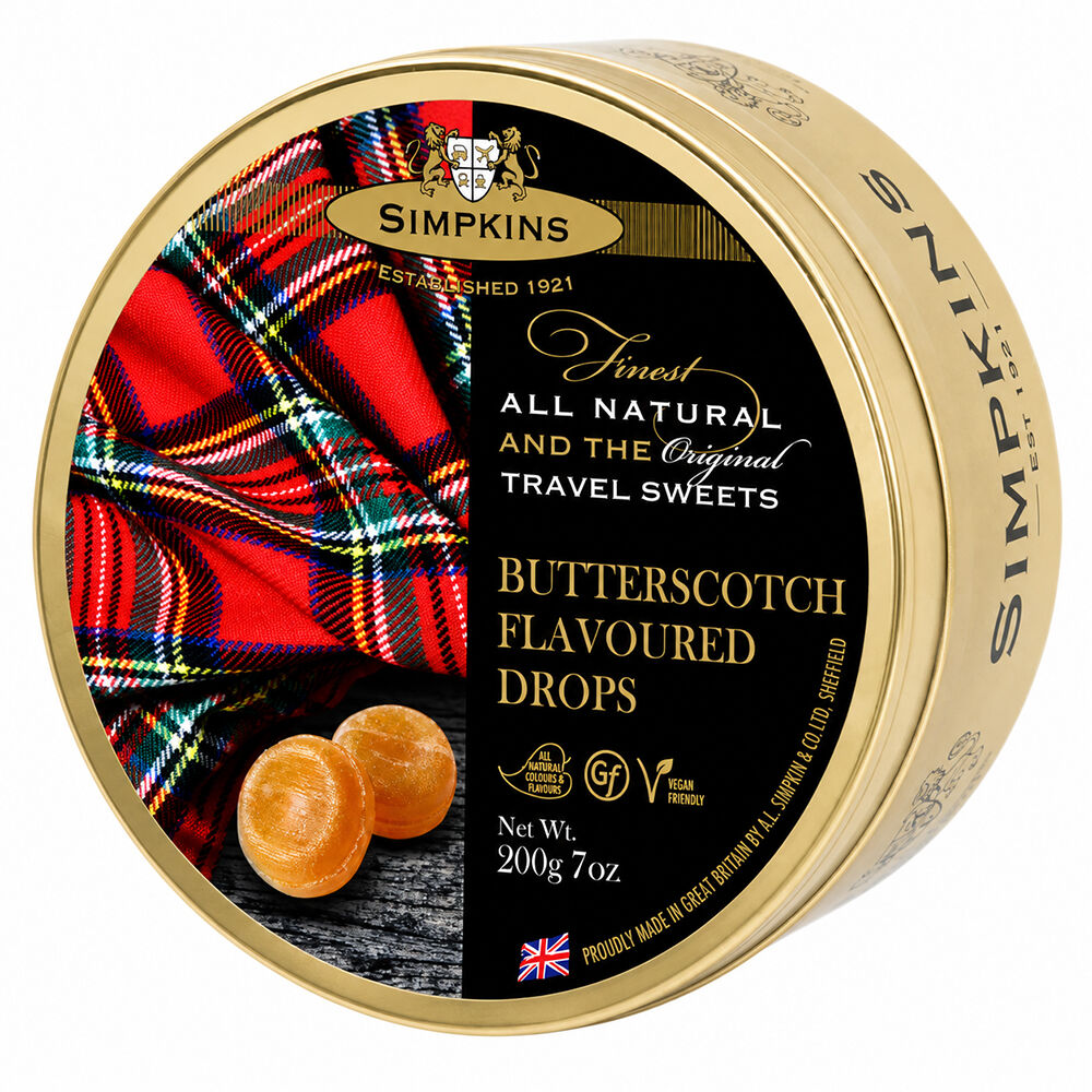 Simpkins Butterscotch Flavoured Drops 200g Tin Sweets Candy Lollies