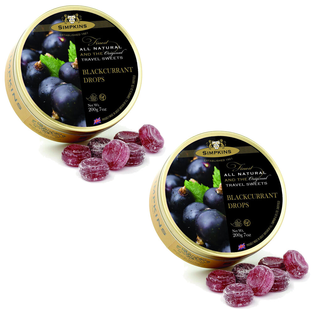 Simpkins Blackcurrant Drops 200g Tin Sweets Candy Twin Pack 2 Tins