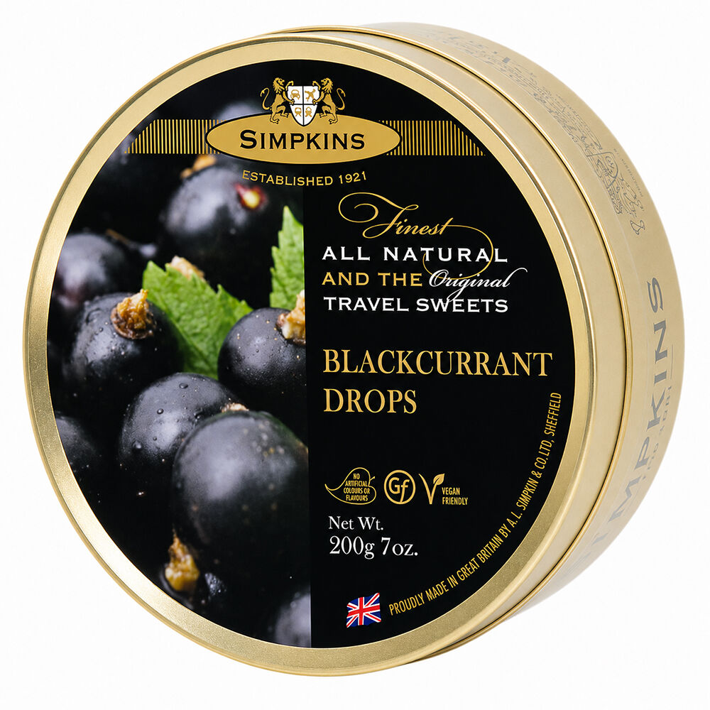 Simpkins Black Currant Drops 200g Tin Sweets Candy Lollies