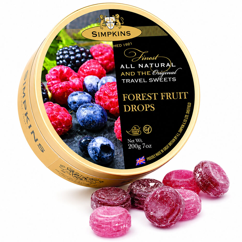 Simpkins Forest Fruit Drops 200g Tin Sweets Candy Lollies
