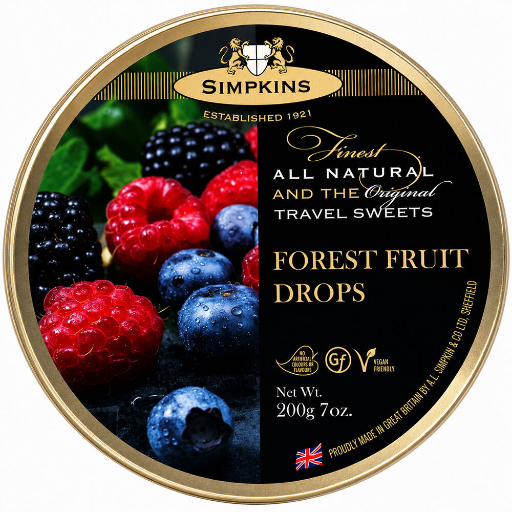 Simpkins Forest Fruit Drops 200g Tin Sweets Candy Lollies