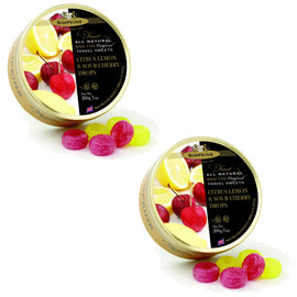 Simpkins Lemon and Sour Cherry Drops 200g Tin Sweets Pack of 2
