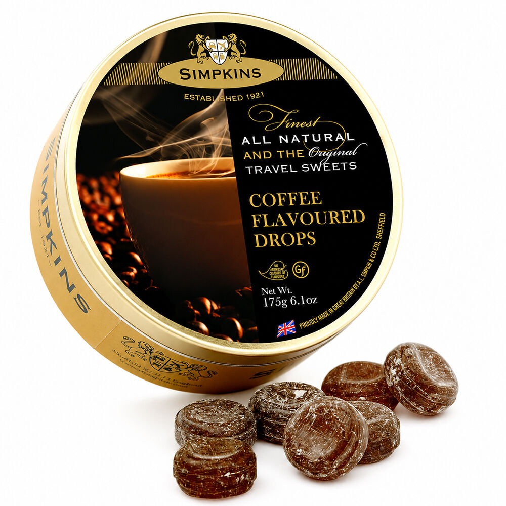 Simpkins Coffee Flavoured Drops 200g Tin Sweets Candy Lollies